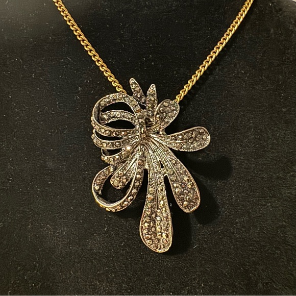 ⚜️3 for $30⚜️ Art Nouveau Black Rhinestone Brooch Silver Tone Abstract Art Deco - Picture 15 of 17